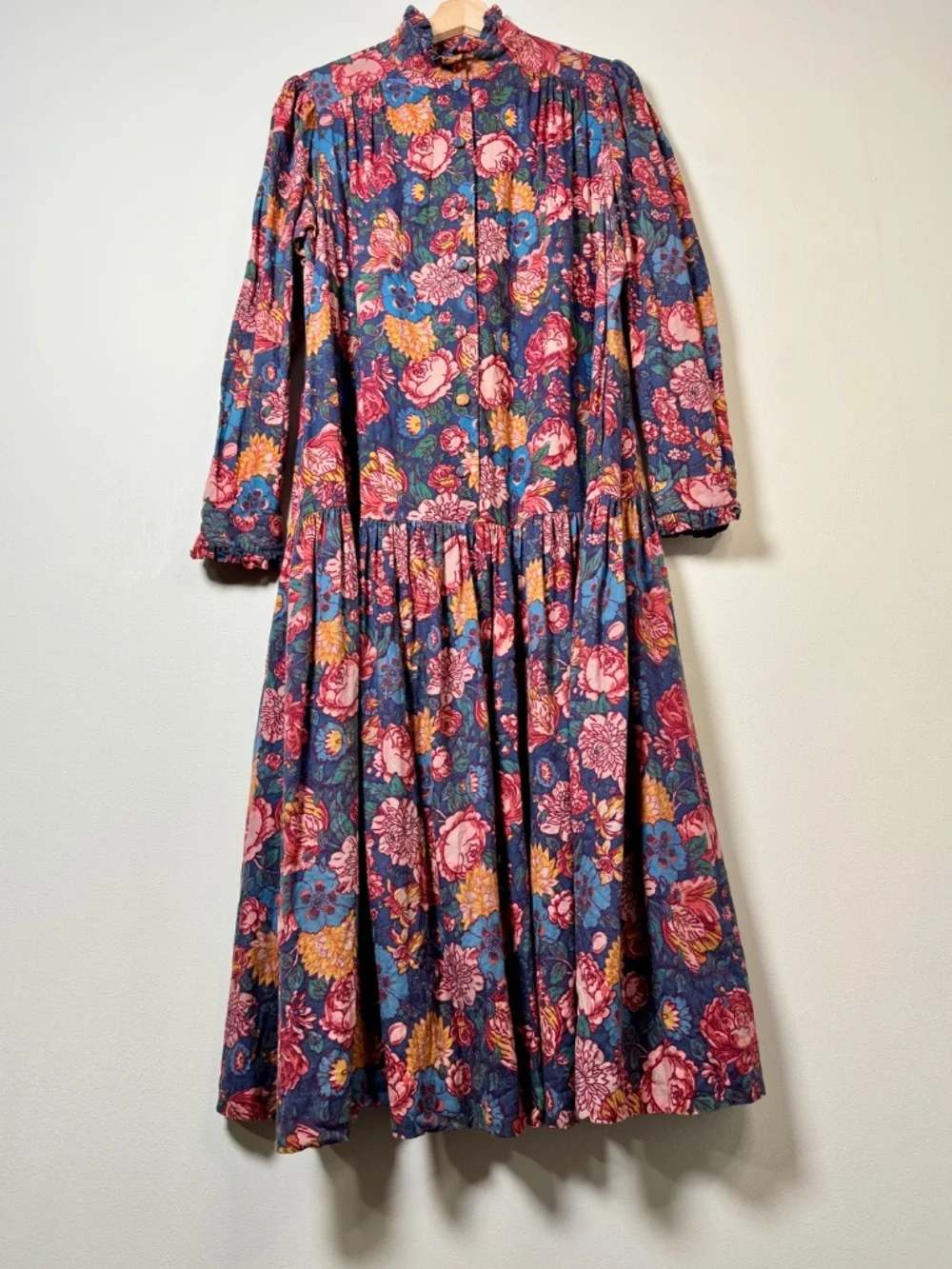 Vintage 80s Laura Ashley Navy Floral Maxi Dress Made in USA Sz L (12-14) - Picture 5 of 12
